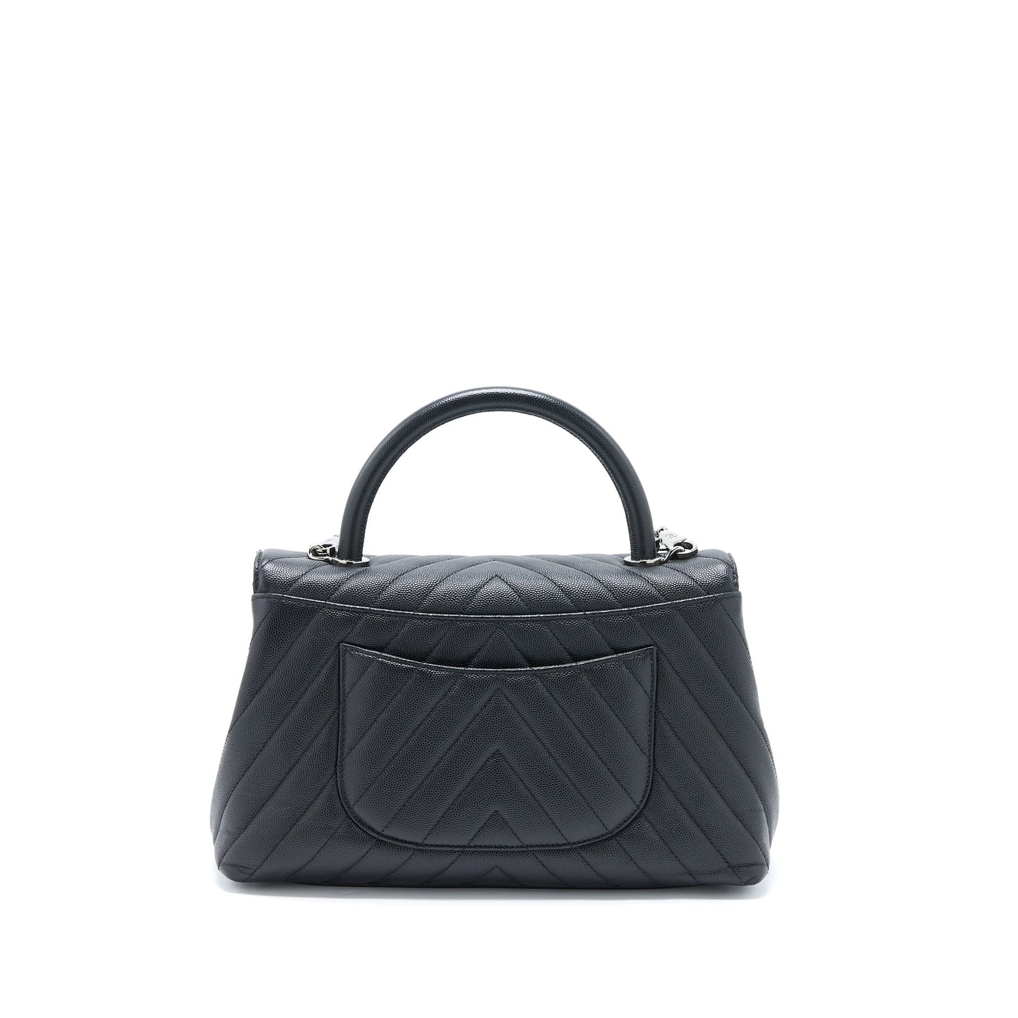 Chanel Medium Coco Handle Chevron Caviar Black SHW