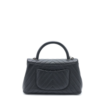 Chanel Medium Coco Handle Chevron Caviar Black SHW