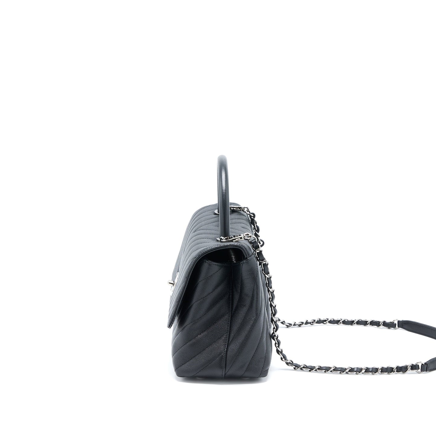 Chanel Medium Coco Handle Chevron Caviar Black SHW