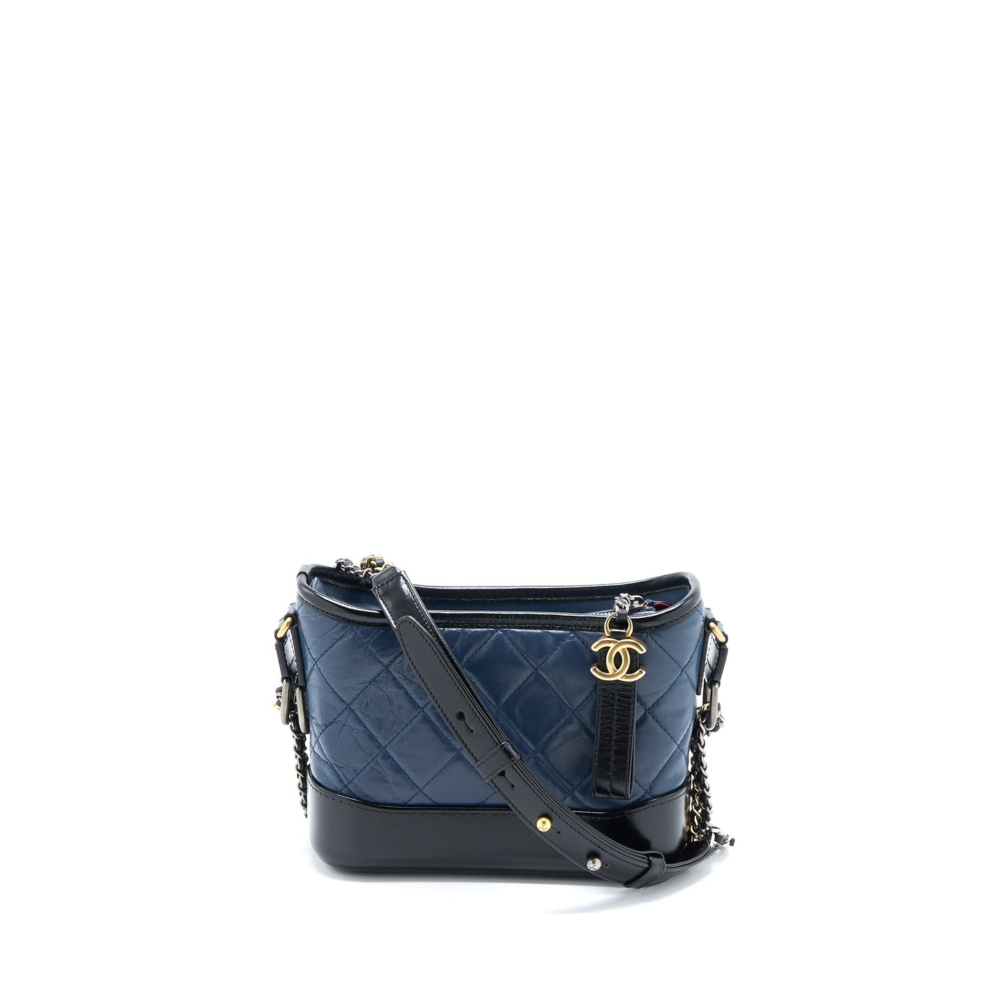 Chanel Small Gabrielle Hobo Bag Aged Calfskin Navy/Black Multicolour Hardware