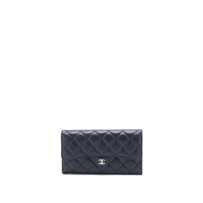 Chanel Classic Flap Long Wallet Caviar Dark Blue LGHW