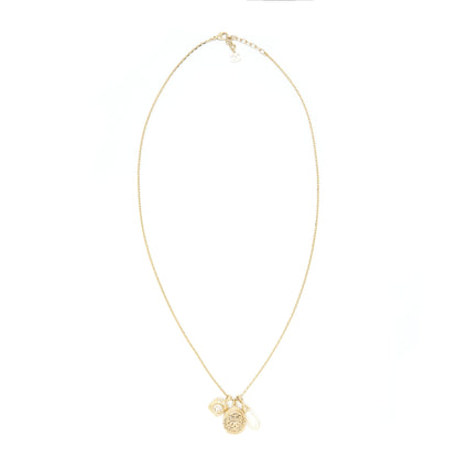 Chanel 21A metal plate and crystal necklace brushed LGHW