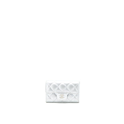 Chanel Quilted Classic Flap Card Holder Lambskin Silver SHW