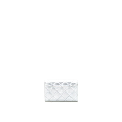 Chanel Quilted Classic Flap Card Holder Lambskin Silver SHW