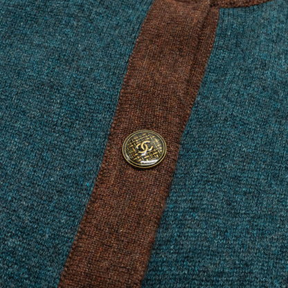 Chanel Size 34 Cardigan Cashmere Vert Foret / Chataigne