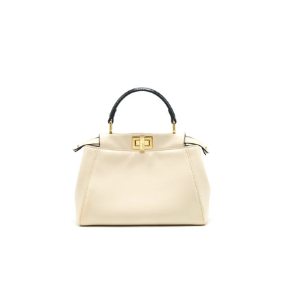 FENDI PEEKABOO MINI HANDLE BAG LAMBSKIN IN CAMELIA/BLACK