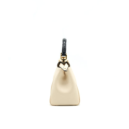 FENDI PEEKABOO MINI HANDLE BAG LAMBSKIN IN CAMELIA/BLACK