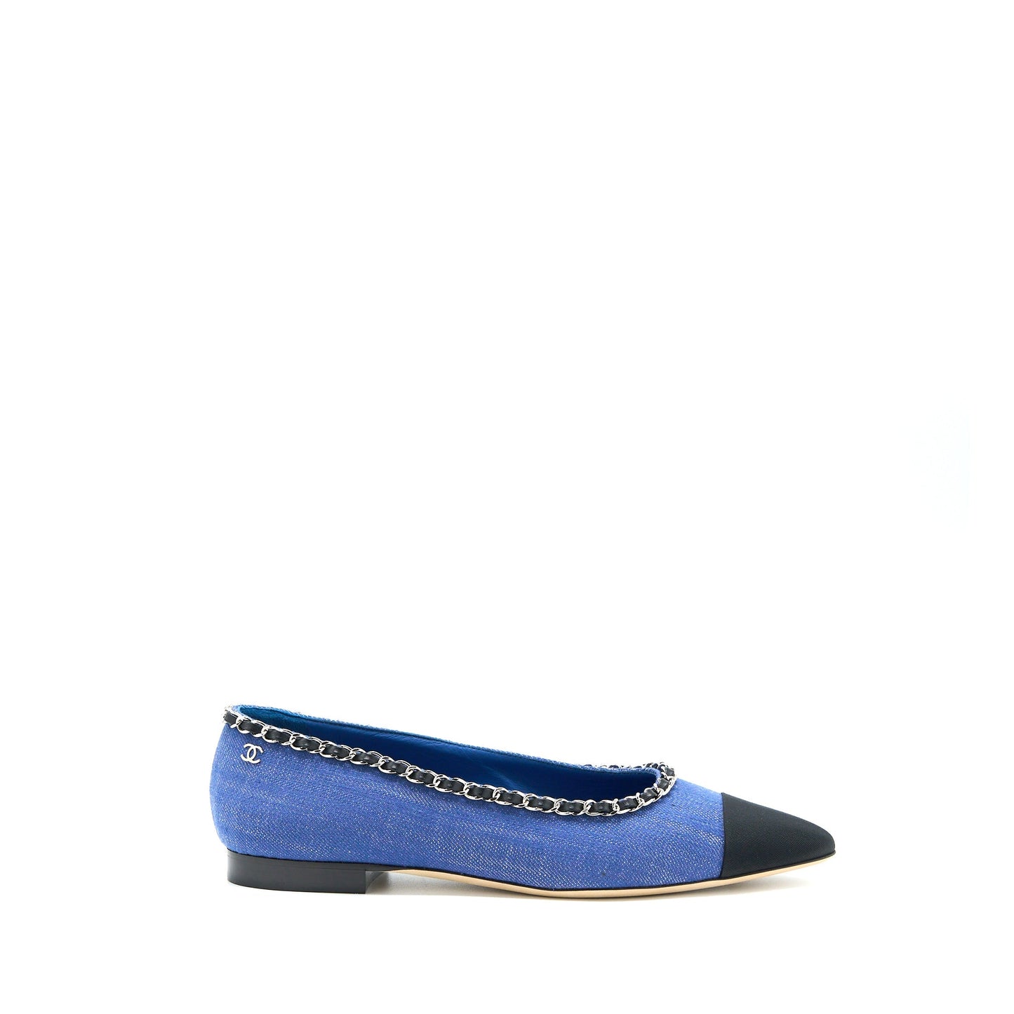 Chanel Size 39 Flat Shoes Denim Blue/Black SHW