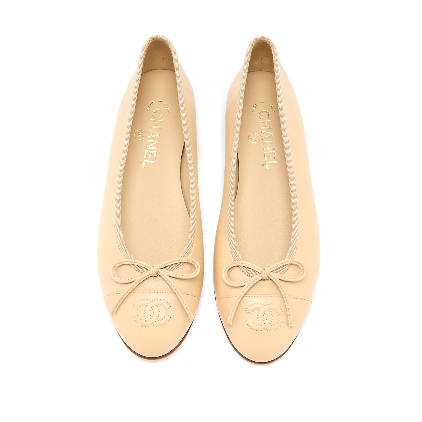 Chanel Size 38.5 Ballerina Flat Shoes Lambskin Beige