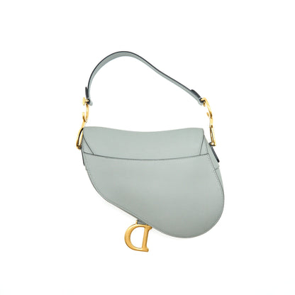 Dior Medium Saddle Purse Grained Calfskin Grey with Dior canvas Shoulder strap