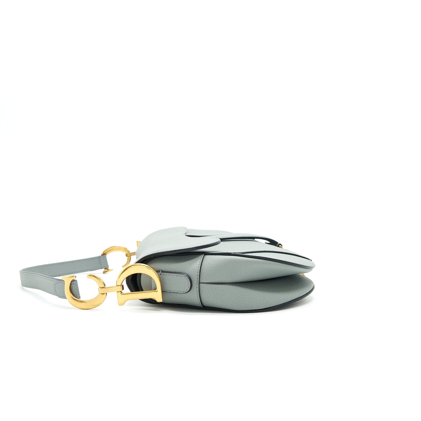 Dior Medium Saddle Purse Grained Calfskin Grey with Dior canvas Shoulder strap
