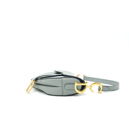 Dior Medium Saddle Purse Grained Calfskin Grey with Dior canvas Shoulder strap