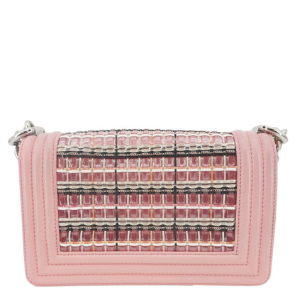 CHANEL Boy Flap Small  Woven Leather Shoulder Bag Pink
