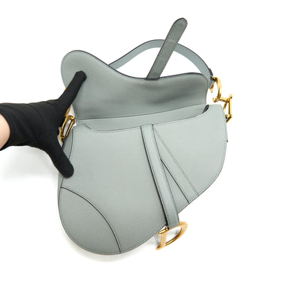 Dior Medium Saddle Purse Grained Calfskin Grey with Dior canvas Shoulder strap