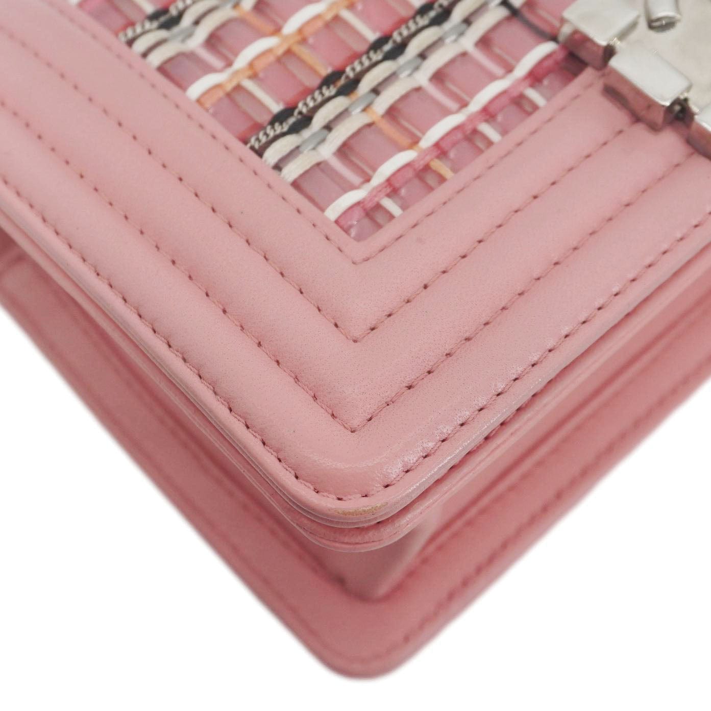 CHANEL Boy Flap Small  Woven Leather Shoulder Bag Pink