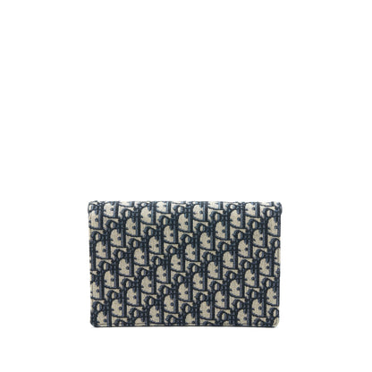 Dior Saddle Pouch With Chain Blue Dior Oblique Jacquard