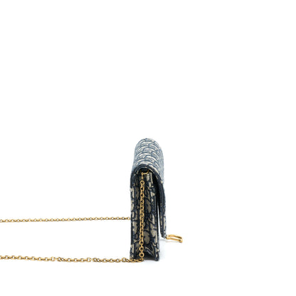 Dior Saddle Pouch With Chain Blue Dior Oblique Jacquard
