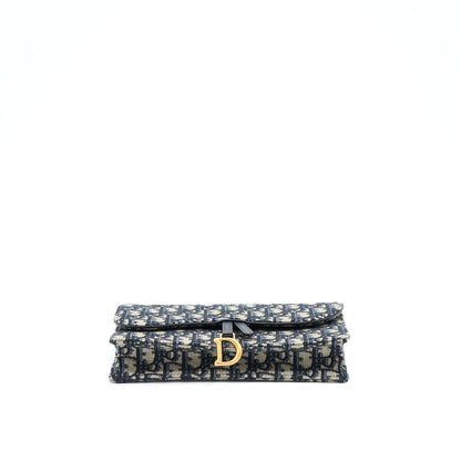 Dior Saddle Pouch With Chain Blue Dior Oblique Jacquard
