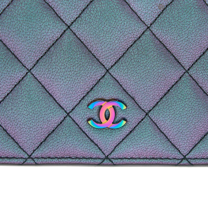 Chanel Compact Long Wallet Grained Calfskin Iridescent Purple Multicolour Hardware