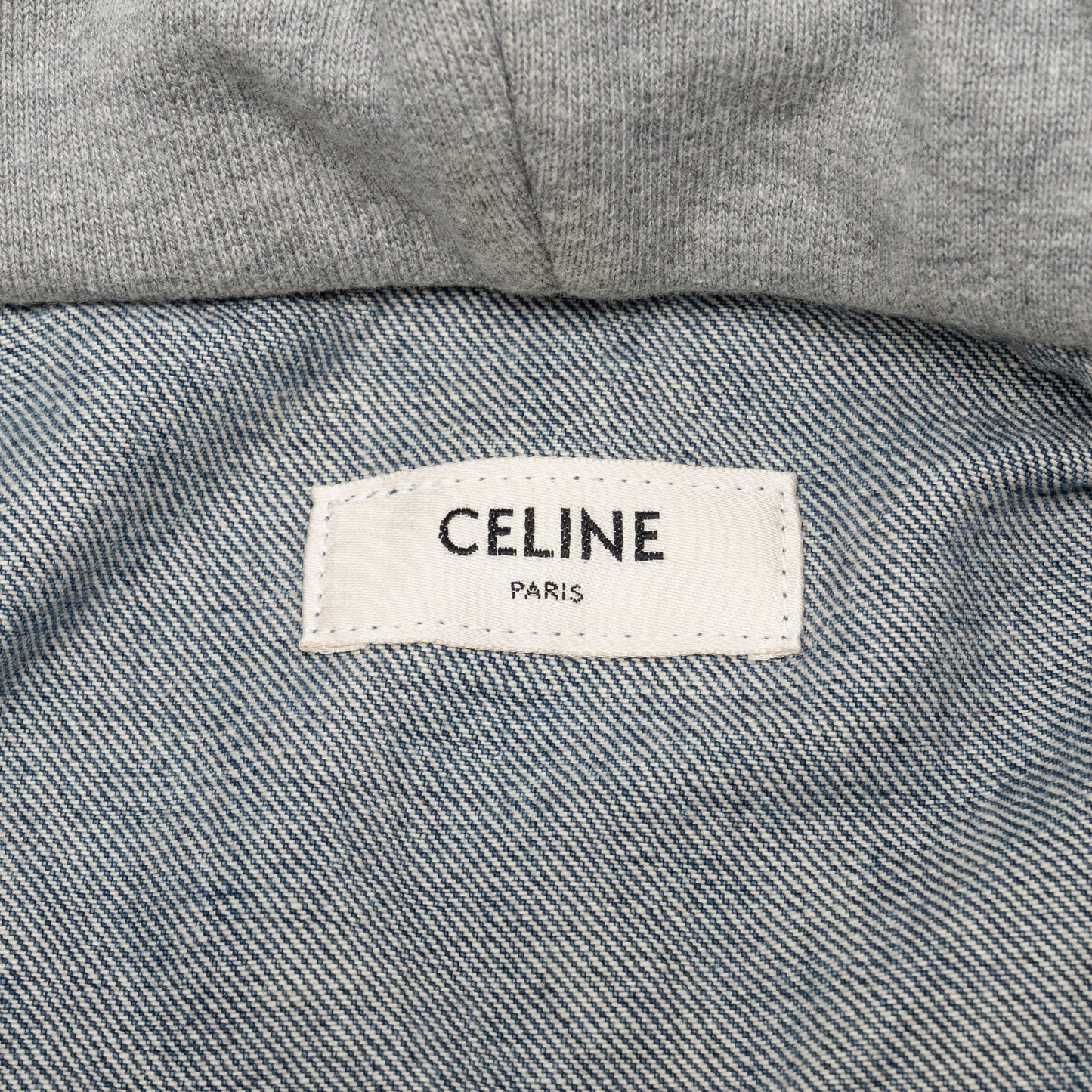 Celine Size M Hooded Trucker Denim Jacket Union Wash Denim Blue / Grey