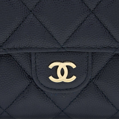 Chanel Classic Flap Long Wallet Caviar Dark Blue LGHW