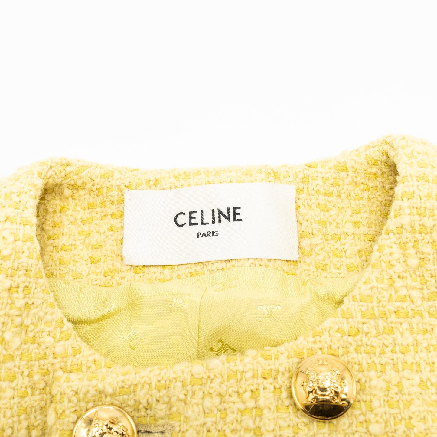 Celine Size 38 boucle chasseur tweed jacket wool/cotton yellow