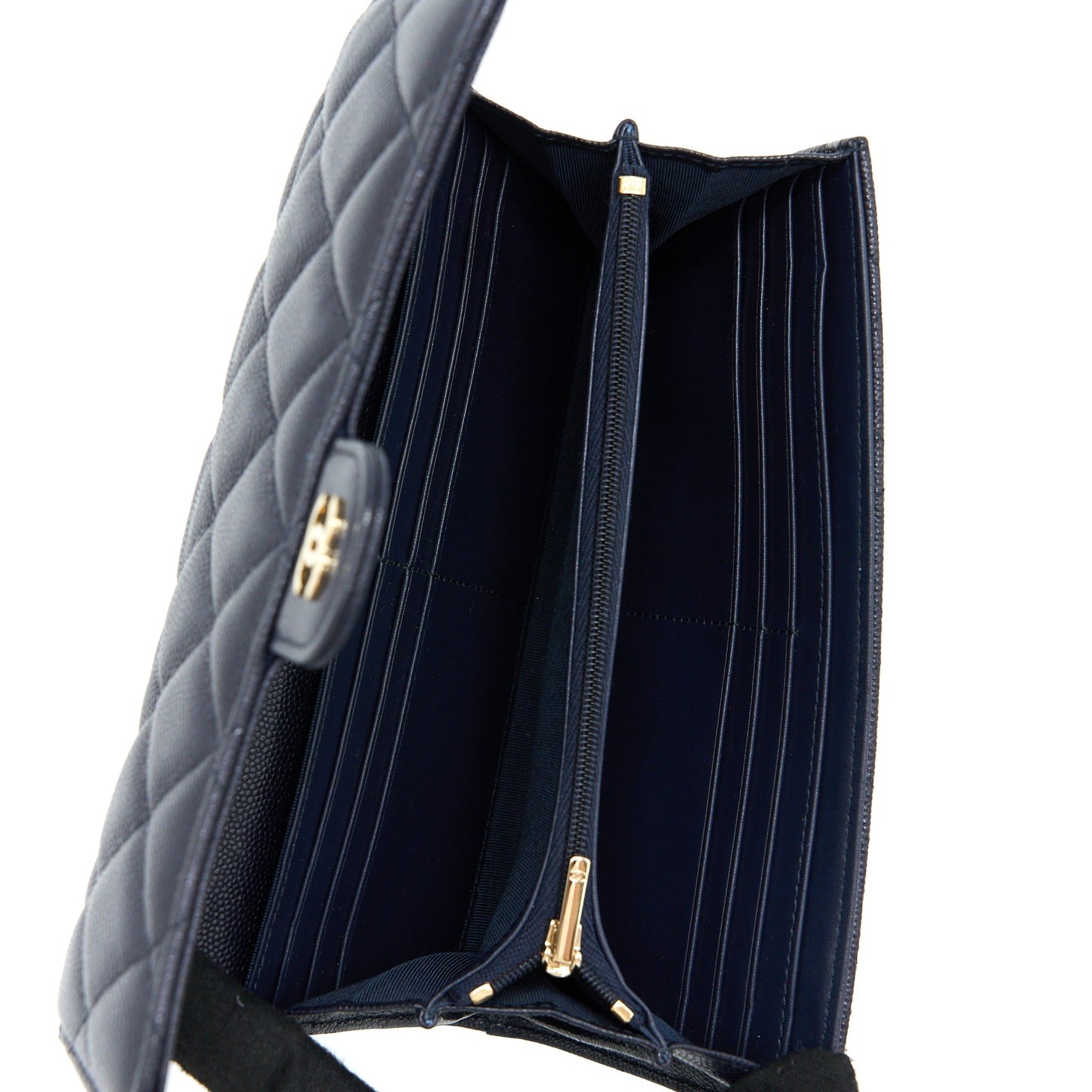 Chanel Classic Flap Long Wallet Caviar Dark Blue LGHW