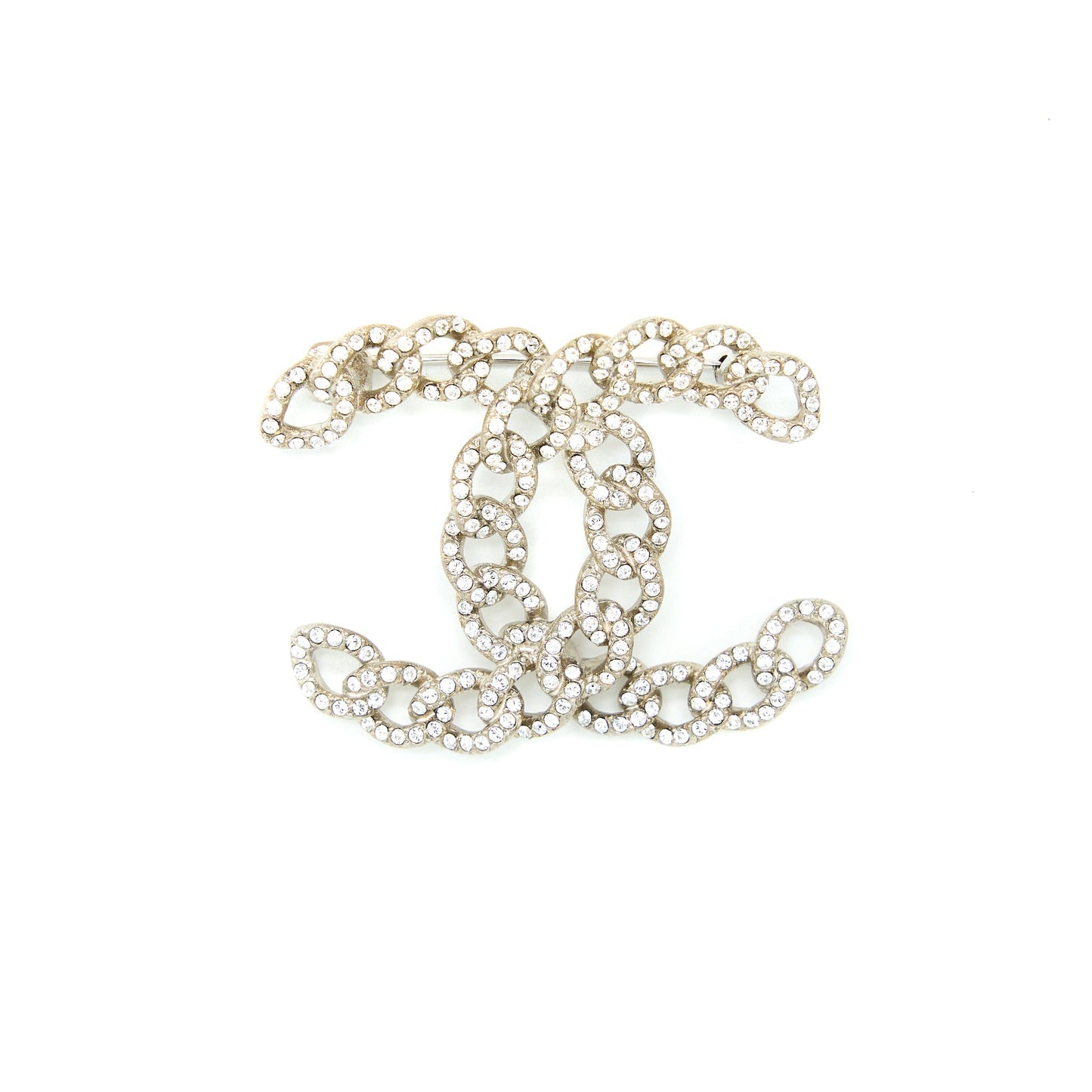 Chanel Twisted CC Crystal Logo Brooch SHW