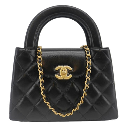 CHANEL Kelly Nano Quilted Aged Calfskin Leather Top Handle Shoulder Bag Black