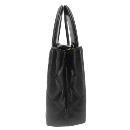 CHANEL Kelly Nano Quilted Aged Calfskin Leather Top Handle Shoulder Bag Black