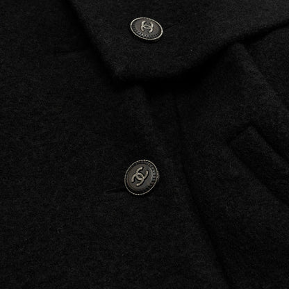 Chanel Size 38 CC logo Button Coat Wool Black