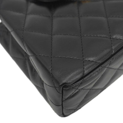 CHANEL Kelly Nano Quilted Aged Calfskin Leather Top Handle Shoulder Bag Black