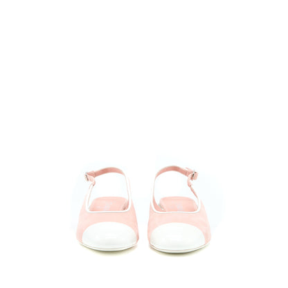 Chanel Size 35.5 Slingback Heel Suede/Patent Pink/White SHW