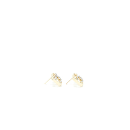 Chanel Square CC Logo Earring Crystal Light Gold Tone