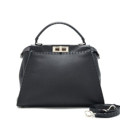 Fendi Peekaboo Tote Purse Grained Calfskin Black
