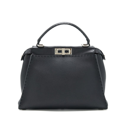 Fendi Peekaboo Tote Purse Grained Calfskin Black