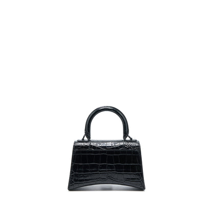 Balenciaga Hourglass Crocodile-Embossed Calfskin So Black
