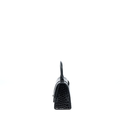 Balenciaga Hourglass Crocodile-Embossed Calfskin So Black