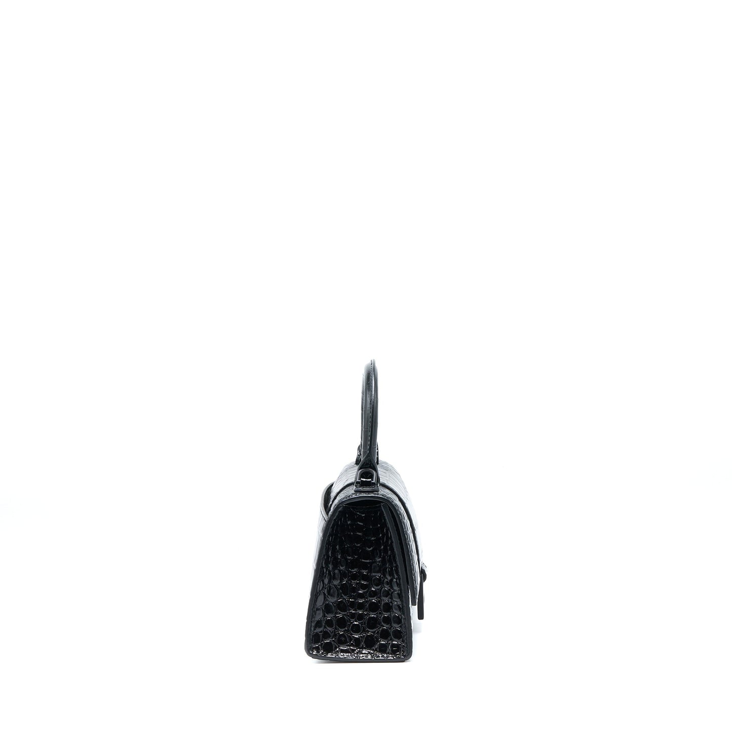 Balenciaga Hourglass Crocodile-Embossed Calfskin So Black