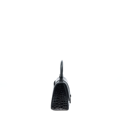 Balenciaga Hourglass Crocodile-Embossed Calfskin So Black