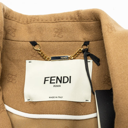 Fendi size 36 karligraphy motif double-breasted blazer laine wool brown