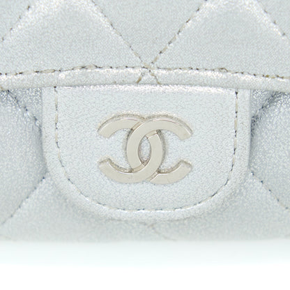 Chanel Quilted Classic Flap Card Holder Lambskin Silver SHW