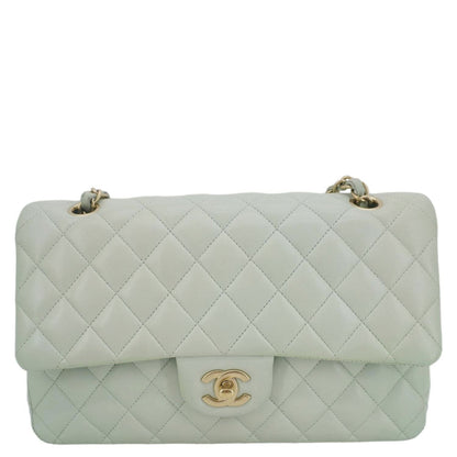 CHANEL Classic Double Flap Small Quilted Leather Shoulder Bag Light Green
