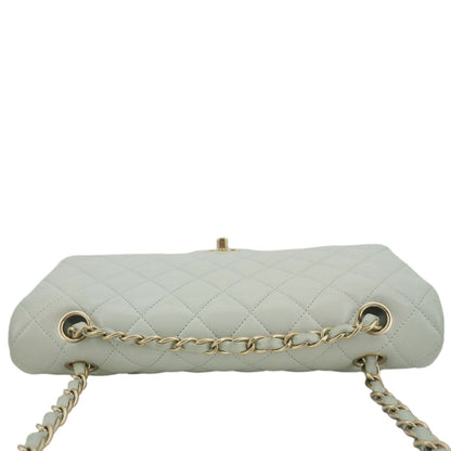 CHANEL Classic Double Flap Small Quilted Leather Shoulder Bag Light Green