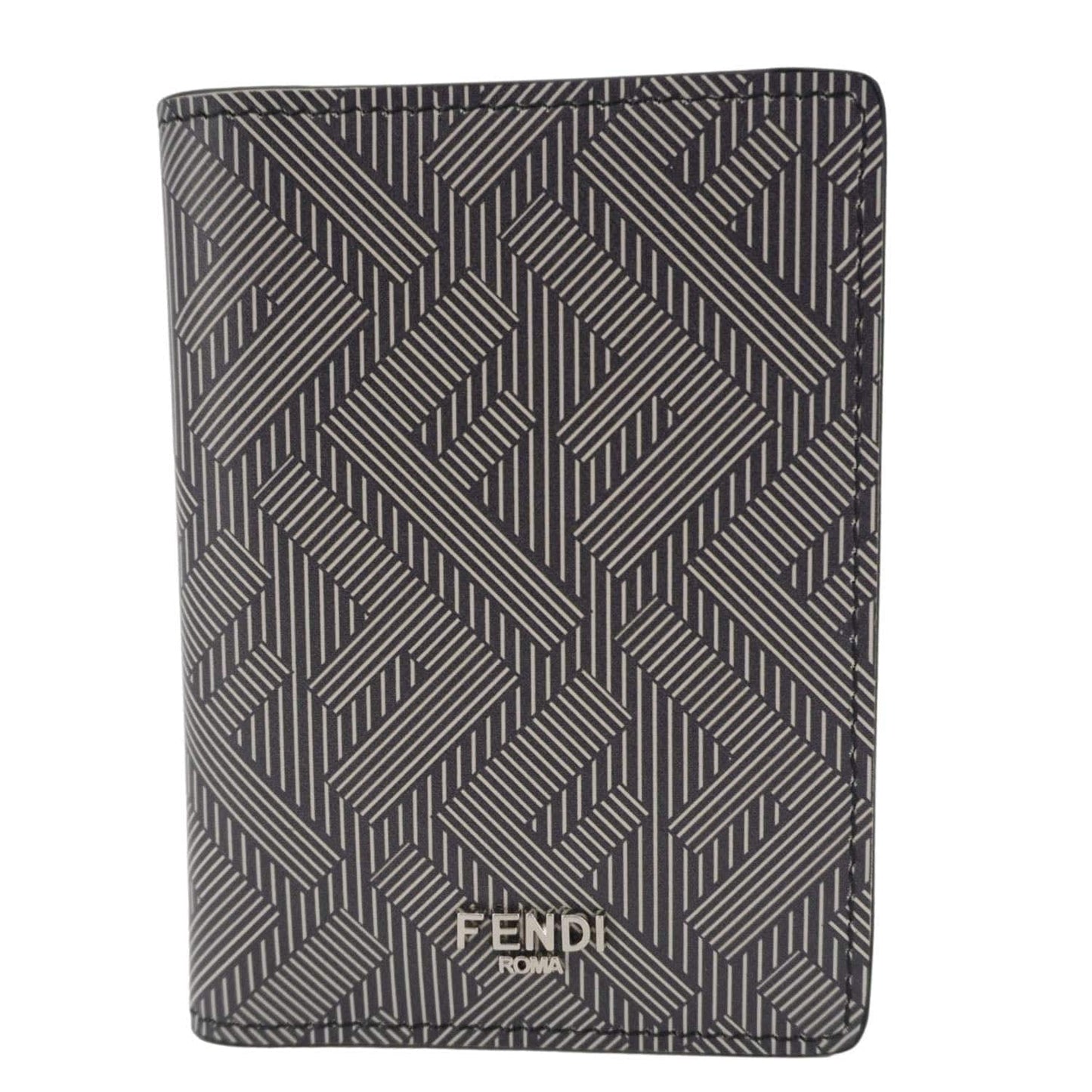FENDI Shadow Leather Card Holder Gray