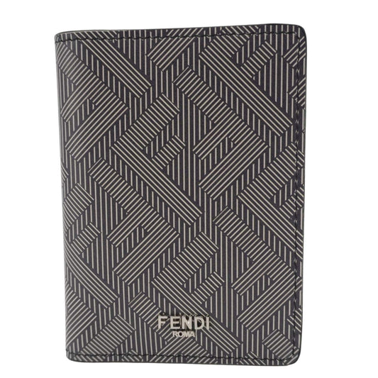 FENDI Shadow Leather Card Holder Gray