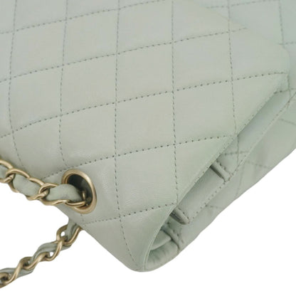 CHANEL Classic Double Flap Small Quilted Leather Shoulder Bag Light Green