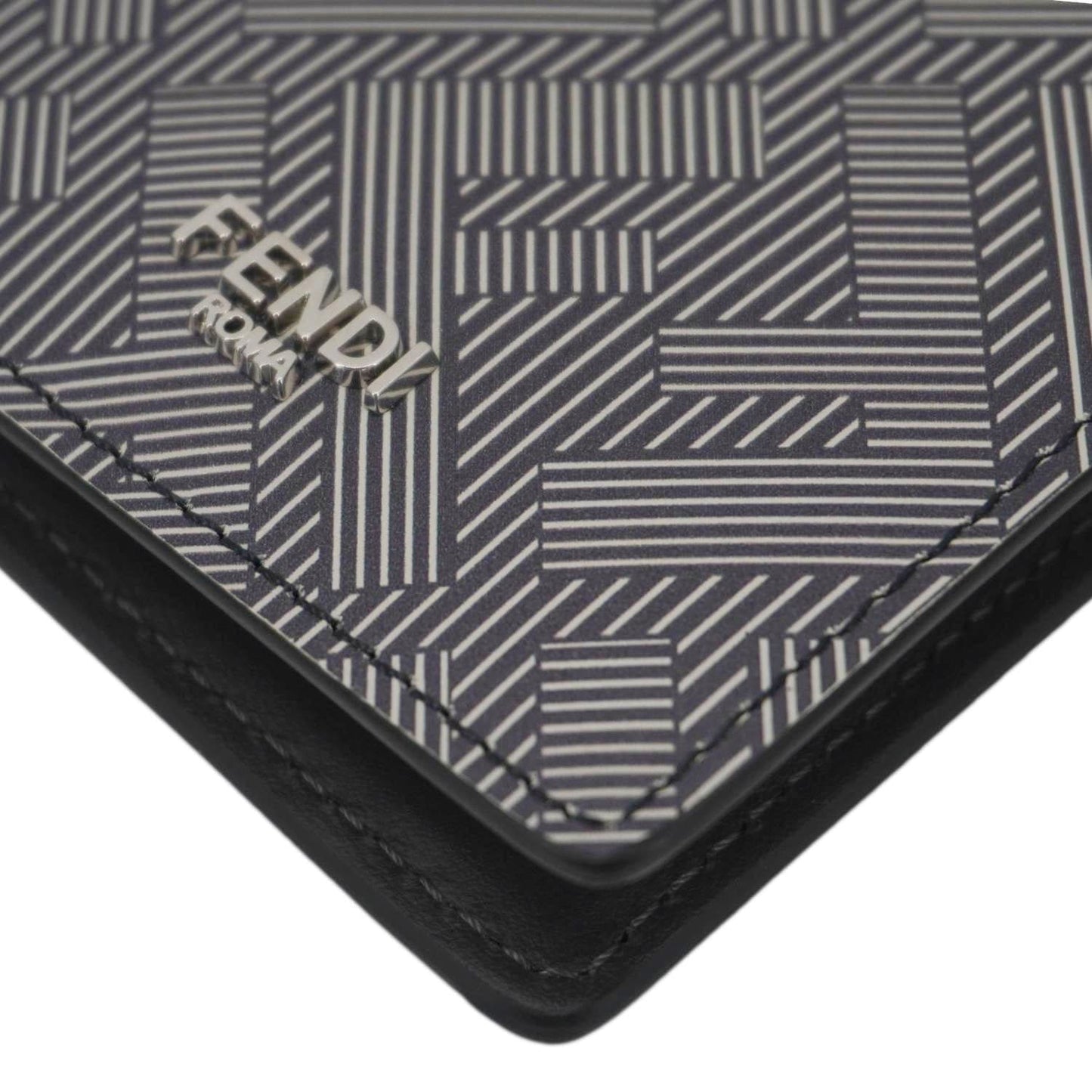 FENDI Shadow Leather Card Holder Gray