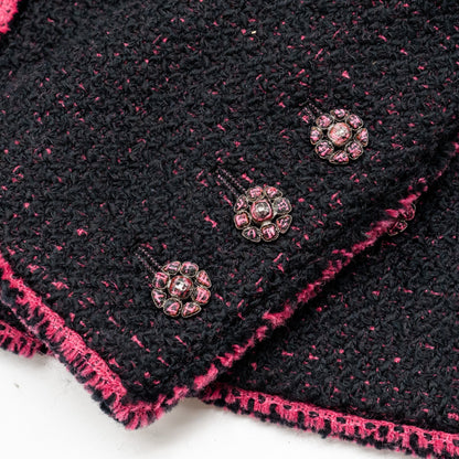 Chanel Size 34 22K Detailed CC Button Jacket Wool/Polyamide Black/Pink