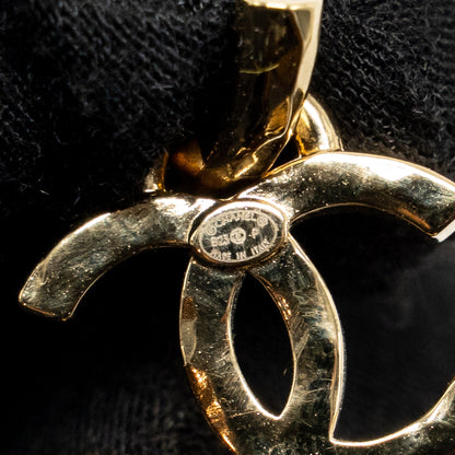 Chanel CC Drop Heart Hoop Earrings Crystal Gold Tone